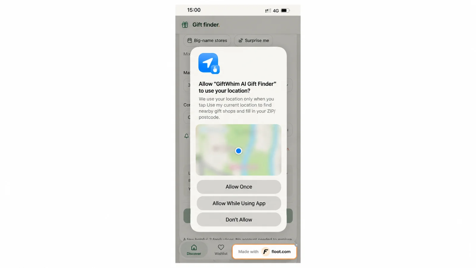 Figure 33 The location permission request appears after using the location control.