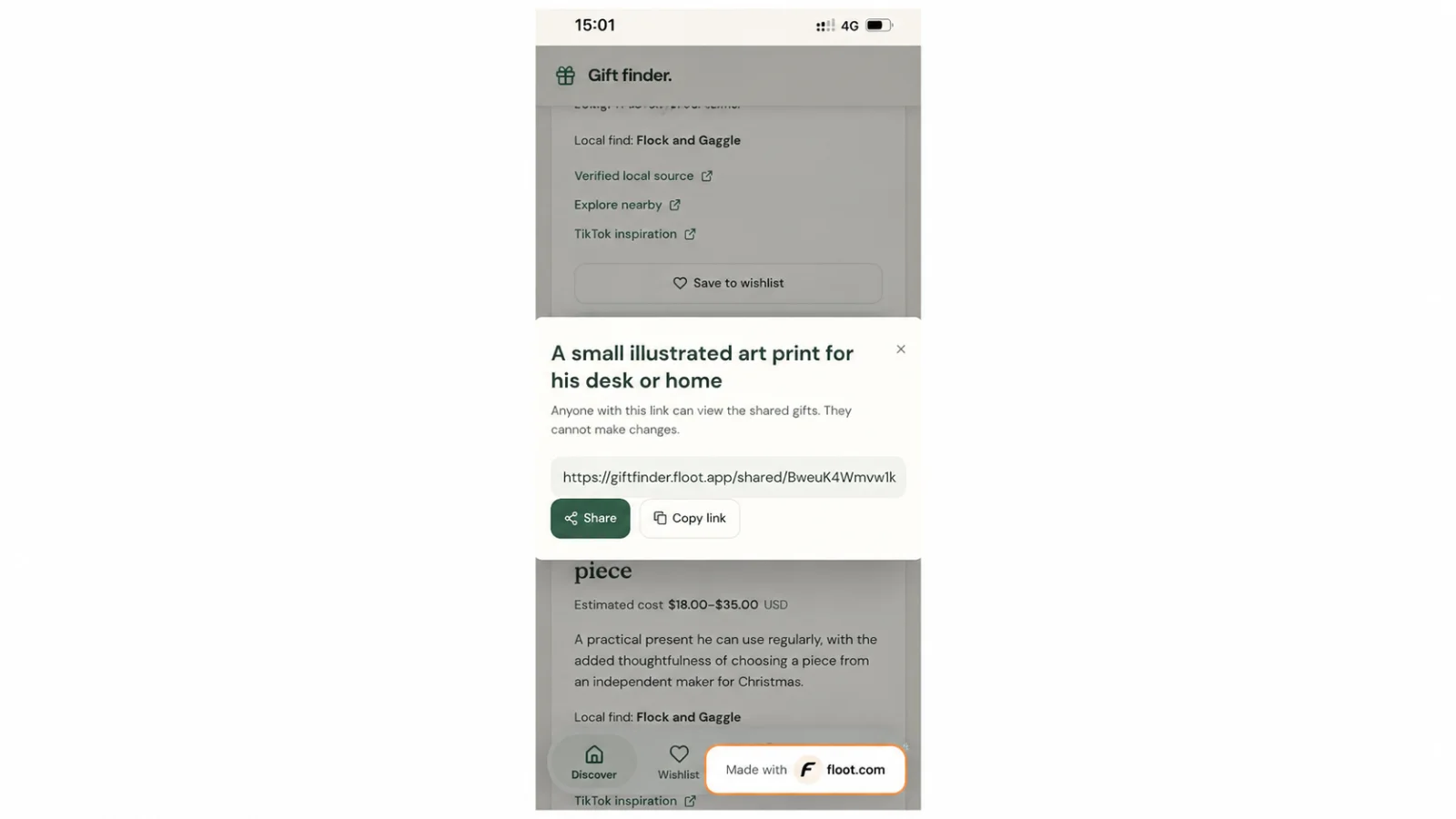 Figure 29 The app also offers Copy link from the sharing dialog.