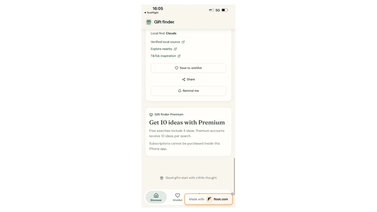Figure 35 a Premium information card explaining the allowance, with a message that subscriptions cannot be purchased inside the app.