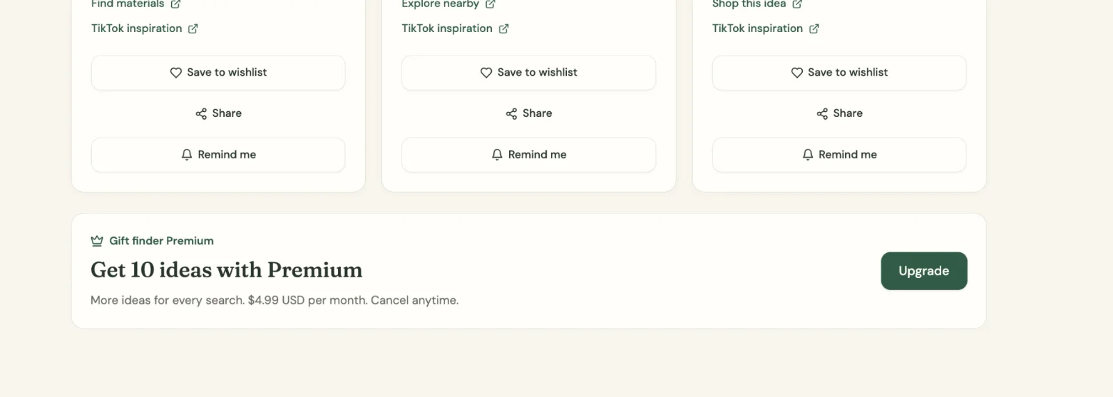 Figure 8 The website Premium offer introduces ten ideas per search.