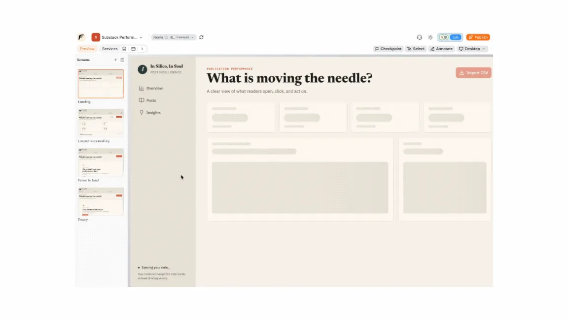 Editing an example screen from its card